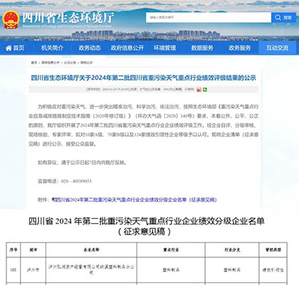 弘潤塑料制品分公司通過四川省重污染天氣重點(diǎn)行業(yè)績效評級